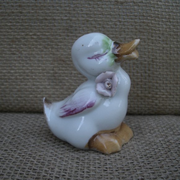 Vintage Other - Vintage Small Duck with Rose China Figurine